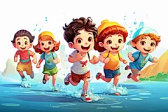 学生放暑假漫画风快乐插画