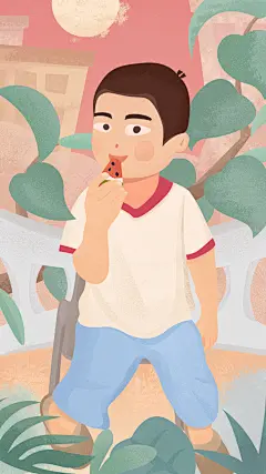 吃瓜儿童(磨砂效果)