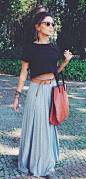 Pleated maxi skirt and crop top: 