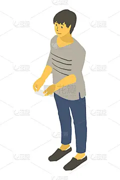 矢量插图的中等性别的人与名片在等距设计