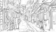 在巴黎街头-素描图 