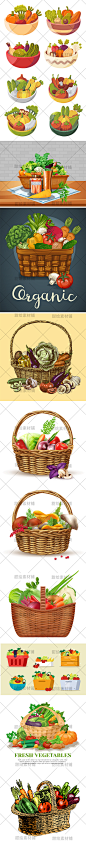 手绘市场超市购物水果蔬菜篮子菜盆水果盘插画AI矢量设计素材-淘宝网