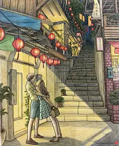 【韩国画师yalzza的插画作品】—— 一个细节，一个场景，一点一滴，日积月累……生活如此简单，相爱如此幸福 ~~ 