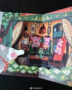Bienvenue au théâtre des contes
By Paola Escobar

找出金圈的故事，韩塞尔和格蕾特，白雪公主，三只小猪，一个漂亮的戏剧书里的小红帽！演员们在等你上台。欢迎来到故事剧院！

儿童插画超话#每日分享绘本##插画##绘本##教你读绘本##绘本分享##儿童绘本# 
图片来自ins ​​​​