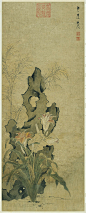 明  陈洪绶 ·《寿萱图》  绢本  107.5×42.5cm  台北故宫博物院藏。