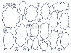 手绘模糊语音气球收集可爱的表情符号图像