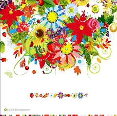 枫叶红叶菊花泡菜松枝插画矢量素材