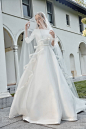 sareh nouri fall 2022 bridal 3 quarter sleeve bateau neckline clean minimalist a line ball gown wedding dress chapel train (2) mv