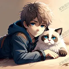 二次元猫和男孩 【酷图网】二次元,猫,布偶猫,男孩,头像,插画,动漫