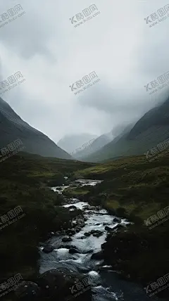 幽静山谷 【酷图网】风景,风景画,山谷,小溪,雾茫茫,高清,壁纸,手机壁纸,