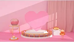 粉色桃心创意38妇女节C4D展台电商背景