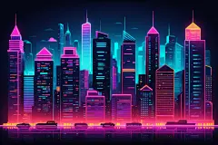 扁平风霓虹城市街道风景插画背景图