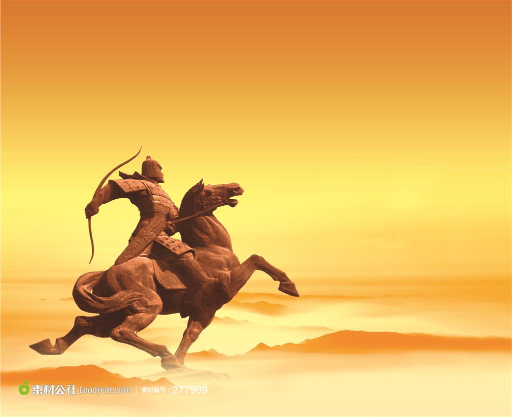 骑马勇士雕塑将军射箭图片 