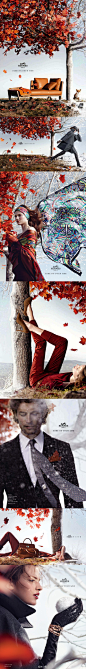 #Ad Campaigns#| Hermès F/W 12.13 : Bette Franke & Wouter Peelen.爱马仕每一季的广告都会用细腻的构思让人眼前一亮! #Bette Franke#再次担任Hermes女郎。“落叶知秋”-由草木枯黄、落叶飘零的秋天，迈入白雪皑皑、一片静美的冬日，构成一幅绝美的画面~@HermesCulture