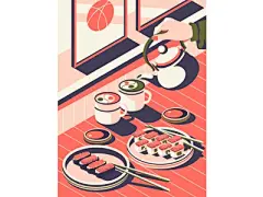 食品时间插图艺术艺术品艺术饮料日本绿色平面插图餐厅酱油菜单寿司卷三文鱼寿司抹茶亚洲亚洲食品