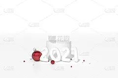 2021数字和圣诞球饰品对象组与讲台显示站在圣诞背景3d渲染。3d插图庆祝，圣诞节和新年的概念。