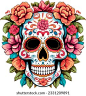 Sugar Skulls. Day of the Dead Skull, isolated on white background. Dia de los Muertos. Mexican sugar skull. Design element for logo, emblem, sign, poster, card, banner. Vector illustration. Color 库存矢量图