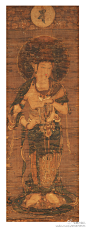 日本镰仓时期 日本人绘《十二天 月天》绢本 设色 金泥 横：41.8cm 纵：122.7cm 藏日本奈良国立博物馆。