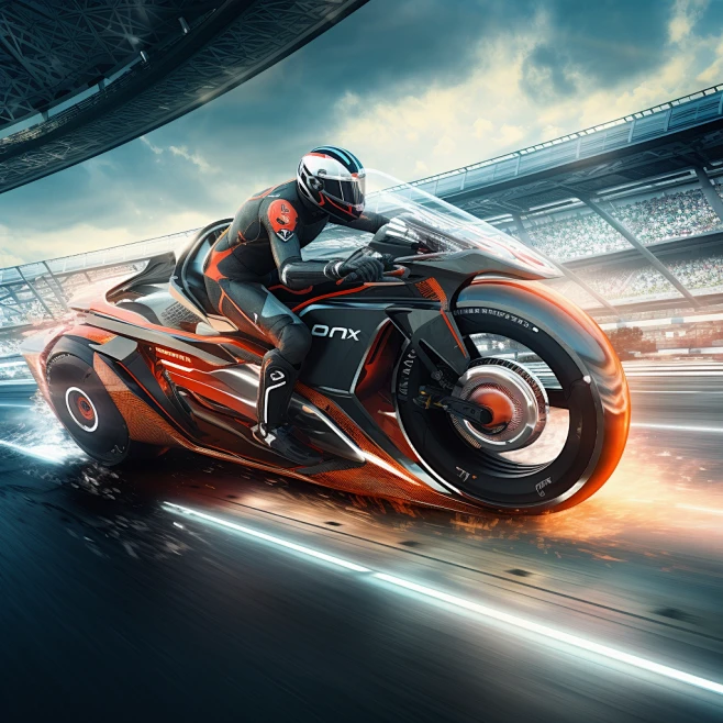 futuristic design for the bike hovering above the racetrack-花瓣网