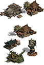 游戏美术资源 2D游戏拼图素材 中国风古建筑场景 物件道具素材-淘宝网