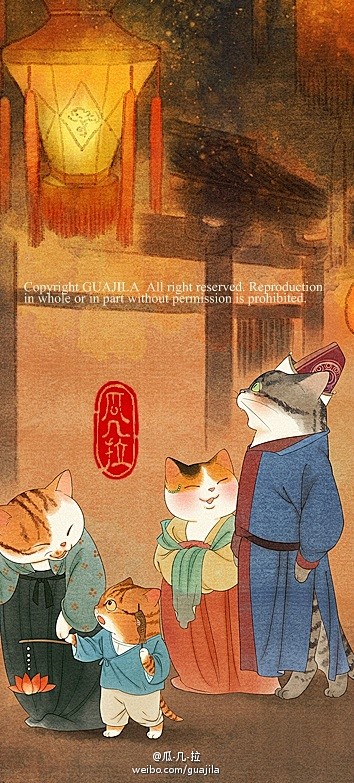 #畫猫·梦唐#应个景，晚上吃汤圆赏花灯！...