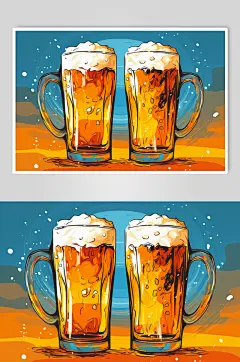 AI数字艺术卡通啤酒酒水插画