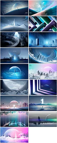空间感未来虚拟科幻科技城市写字楼商务办公创意海报模板素材设计-淘宝网
