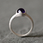 蛋形紫水晶纯银戒指