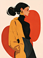 a flat illustration of a fashion girl, exaggerated pose,sapphire red vs gold cloth and hair,minimalist art,pure klein red background, in the style of suprematism --s 400 --ar 3:4 --niji 6