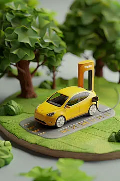 AI数字艺术3D立体新能源汽车节能环保插画模型