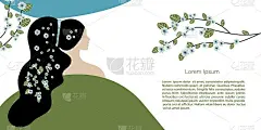 可爱的抽象插画人物和春夏。女孩和花。矢量模板与复制空间的邀请，卡片或横幅和海报，登陆页
