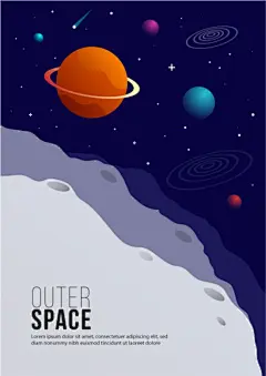 外太空场景插画行星恒星和宇宙元素的矢量图