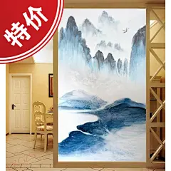 3D立体玄关壁画新中式水墨山水意境走廊过道背景墙纸无缝壁纸墙布-淘宝网