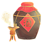 花瓣素材_中国风贴纸-酒坛子_48176597