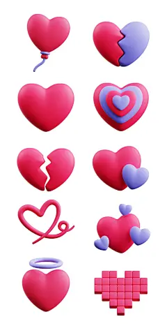 3D立体爱心情人节趣味卡通插画插图PNG图标30809M-淘宝网