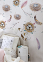 Nest - Textured Vinyl Wallpaper on non-woven base. Washable. Removable. Safety&Eco/Mural, Kids, Feathers, Pastel, Pattern, Watercolor : SIZE: Wallpaper is offered to customers in already cut strips of 1 m width  DESIGN: - You like the pattern but it s