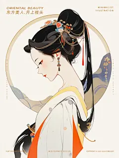 东方美人-月上枝头⑨极简民族扁平风文创插画_13