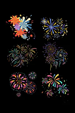 手绘新年烟火卡通烟花