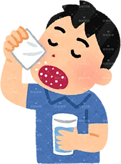 一名男子一手拿着一杯水，一手从袋子中取出药粉贴纸扁平儿童插画元素卡通免扣png图片素材
