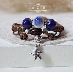 宝石蓝-全手工编织时尚陶瓷手链 复古时尚...