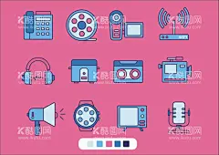 办公用品矢量  - 源文件下载【酷图网】复古主题,办公用品,矢量,AI,图标