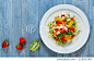 Stock Photo: Fruit salad closeup, vegan food.