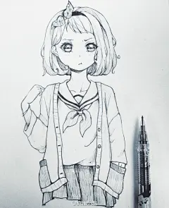 分享一波ayacchirin的卡通少女线稿，画人物从线稿开始~#艺起过年##简笔画# ​​​ ​​​​