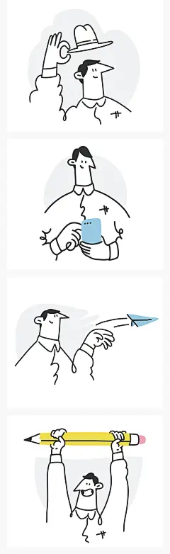卡通艺术线性人物办公思考努力读书数据元素UI界面插画AI矢量素材-淘宝网