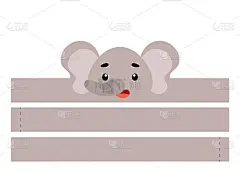 可印刷的大象纸王冠。派对头带模切模板为生日，圣诞节，婴儿送礼。娱乐的有趣配件。打印、剪切和粘合。矢量