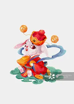 抱着金元宝的兔财神图片素材