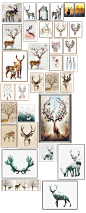 北欧风壁画png  鹿、鹿头装饰墙画PNG  文艺风