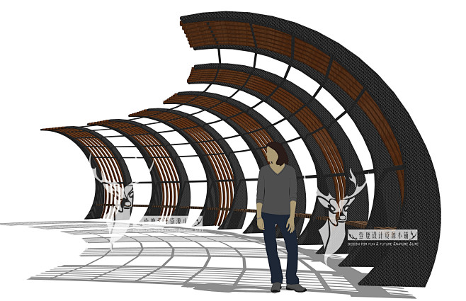 SU007景观构筑物创意现代景观廊架SU...
