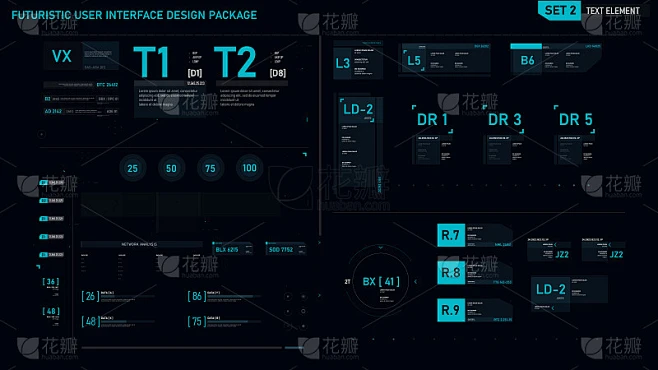 Futuristic user interface design element set 02素材-花瓣网