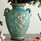 美式乡村家居装饰品乔迁礼物 陶瓷花瓶花插花器 蓝色做旧仿古水罐